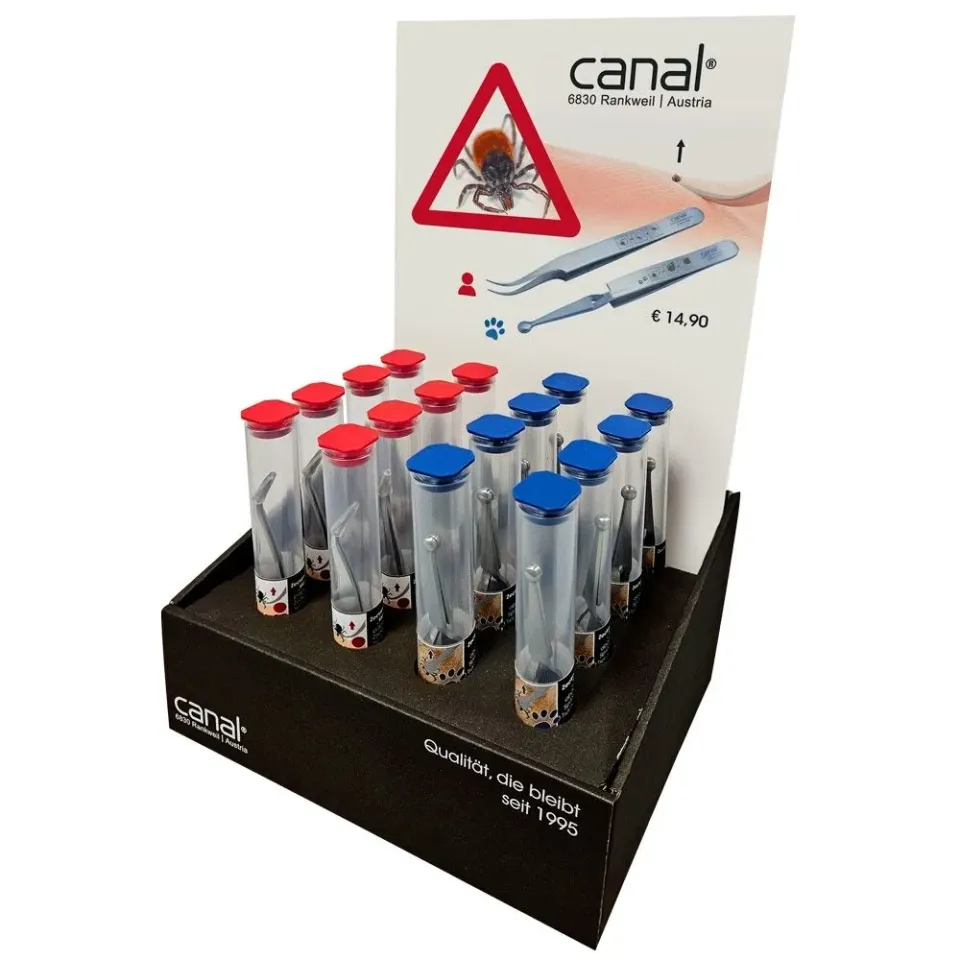 Canal Instrumente Zeckenpinzetten-Display 16-teilig Edelstahl