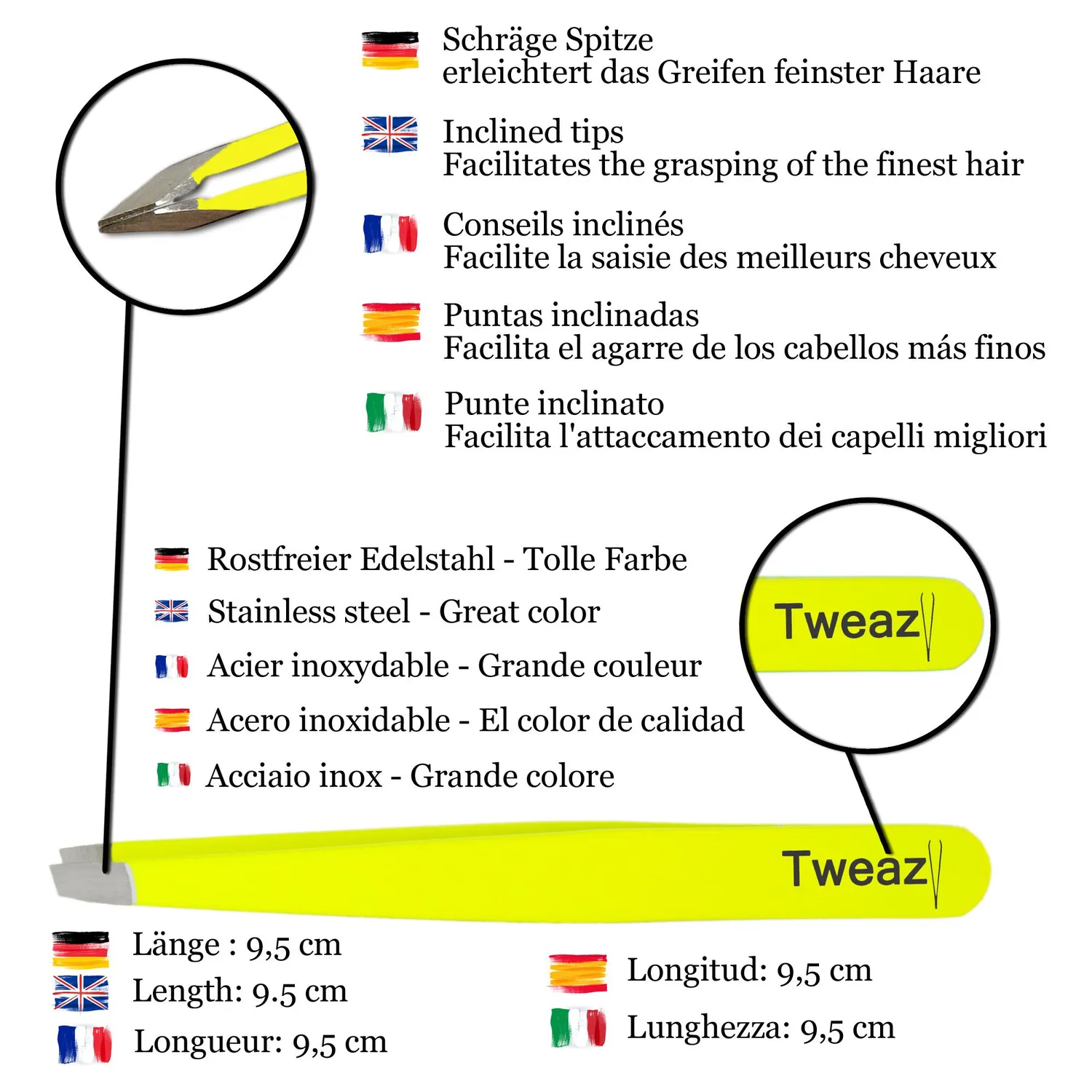 K-Pro Tweazy Pinzette schräg Edelstahl neongelb