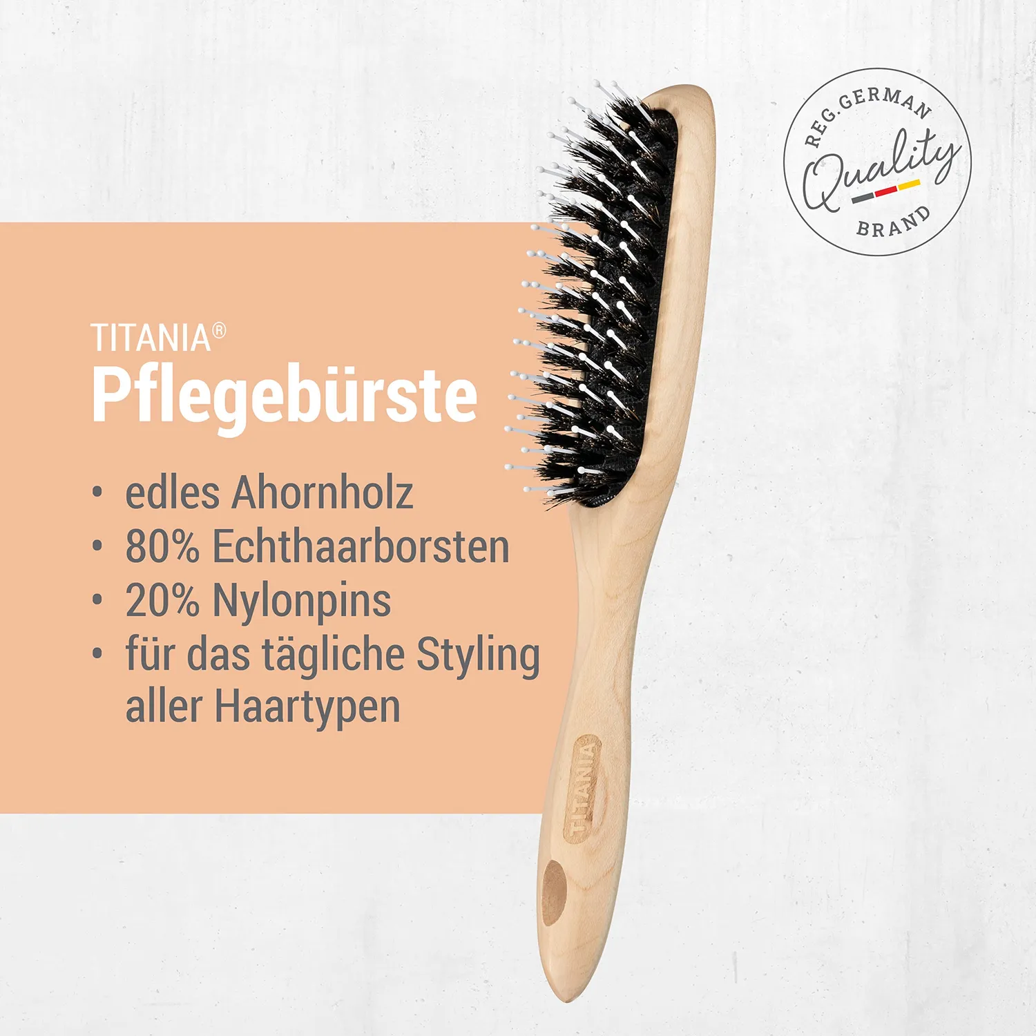 Titania Hair Nature Haarbürste Ahorn klein Wildschweinborsten