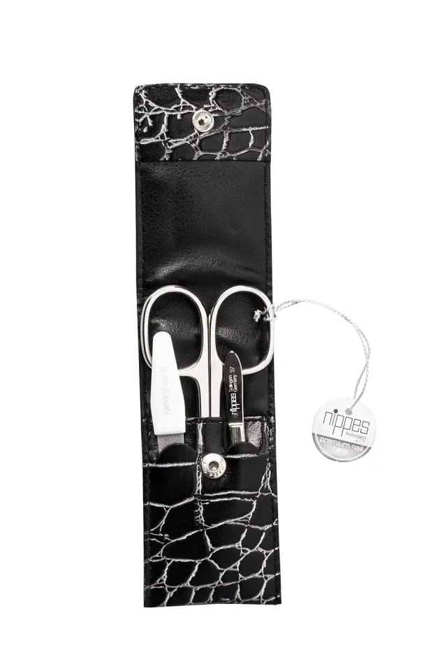nippes Solingen Maniküre-Set 3-tlg. Rindsleder-Etui Kroko