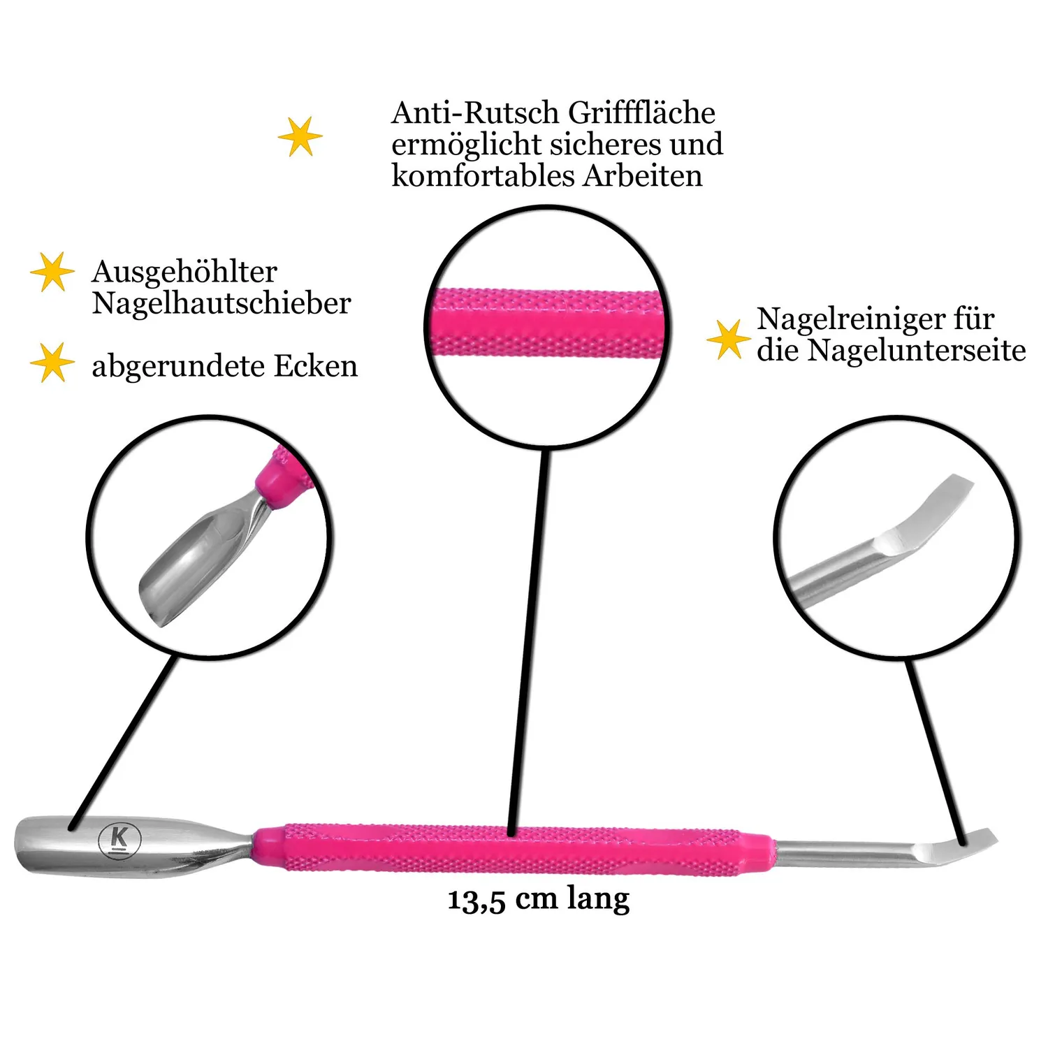 K-Pro Nagelhautschieber Edelstahl Pink 2-in-1