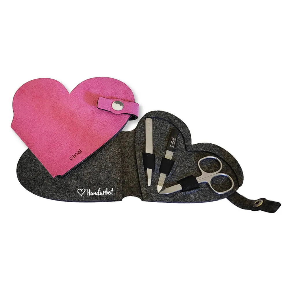 Canal Instrumente Maniküre-Set Filz 3-tlg Rosa 14 cm