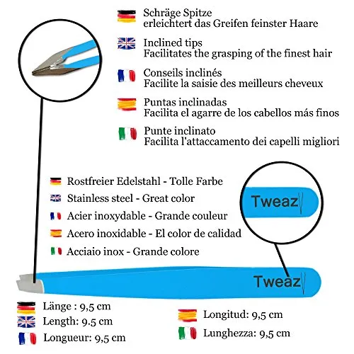 K-Pro Tweazy Pinzette schräg blau Edelstahl 9,5 cm