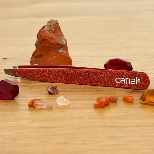 Canal Instrumente 2155-02 Haarpinzette schräg Rot Edelstein
