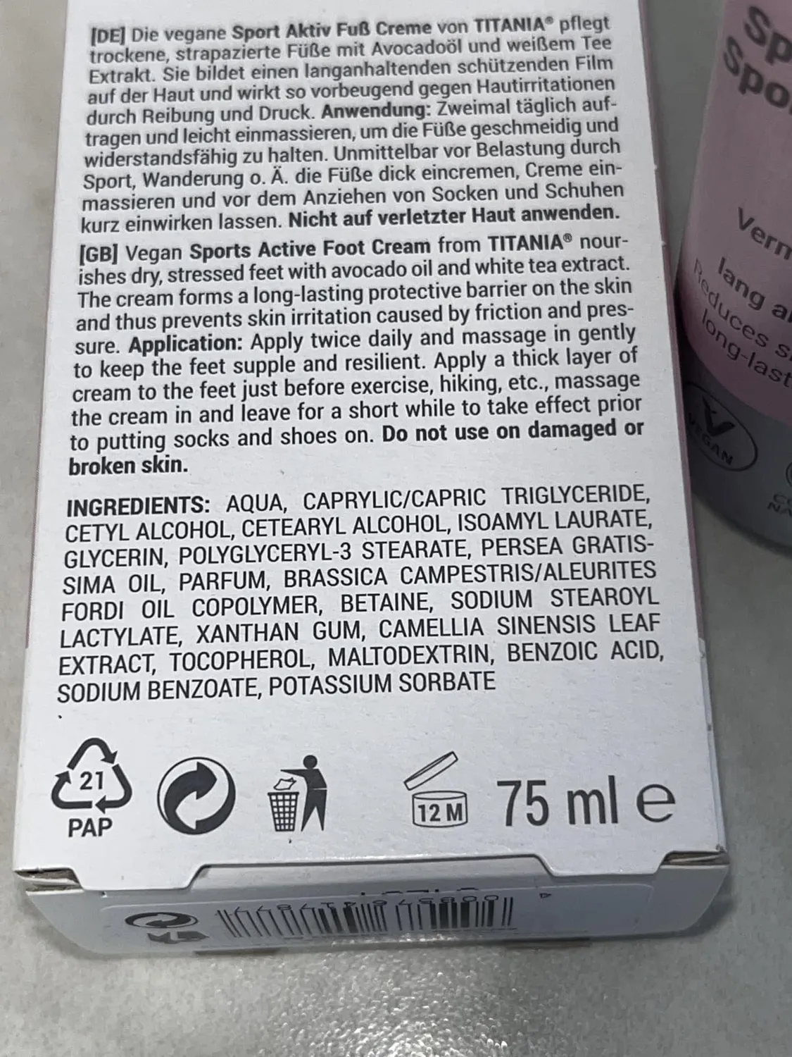 Titania Sport Aktiv Fußcreme 75 ml 2er Pack vegan