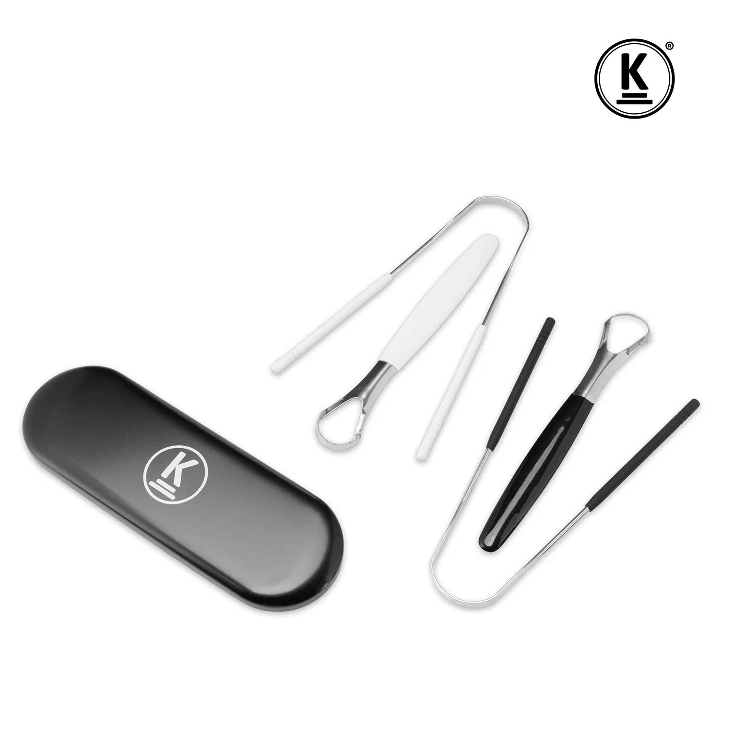 K-Pro Zungenschaber 2er Set Edelstahl Schwarz und Weiß