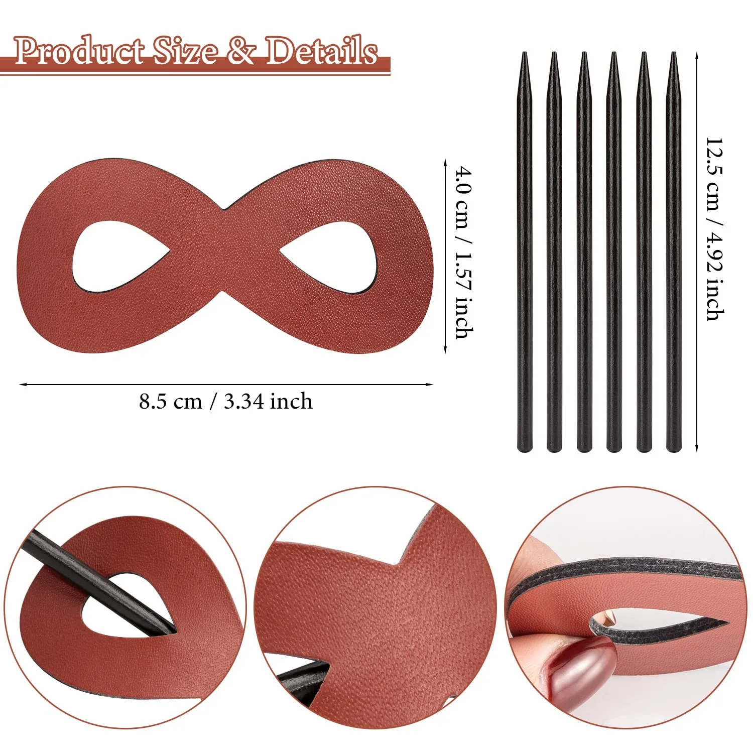 Noverlife Haarspange Kunstleder mit Stab 6er Set 8,5 cm