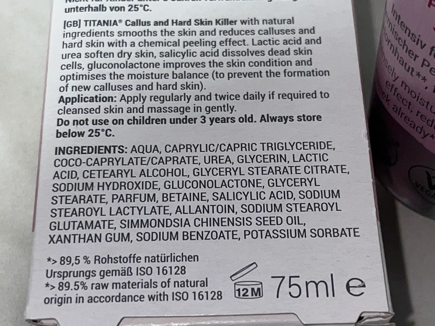 Titania Hornhaut Killer Fußcreme 75 ml Urea Peeling