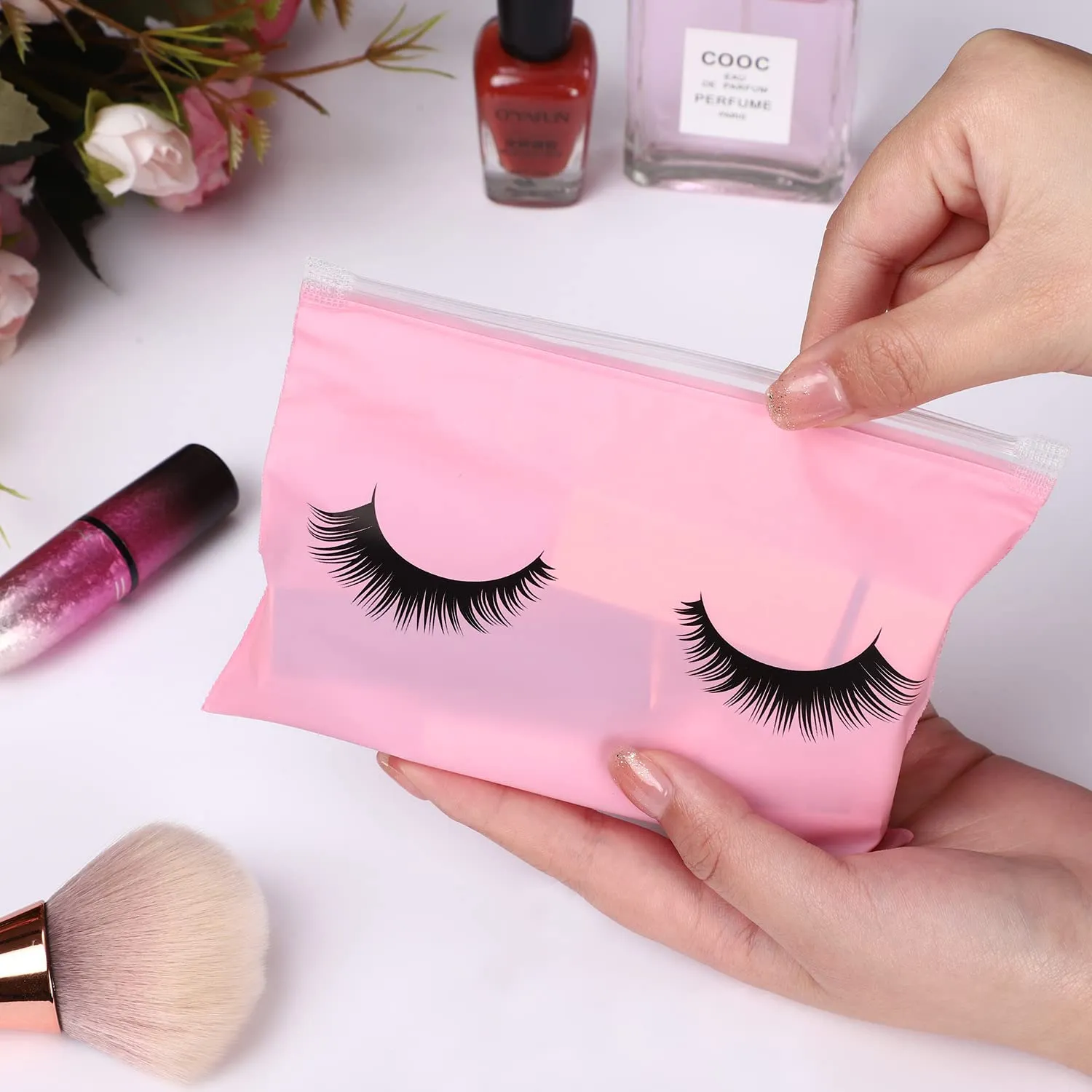 Noverlife Wimperntaschen rosa 100 Stück EVA Reissverschluss
