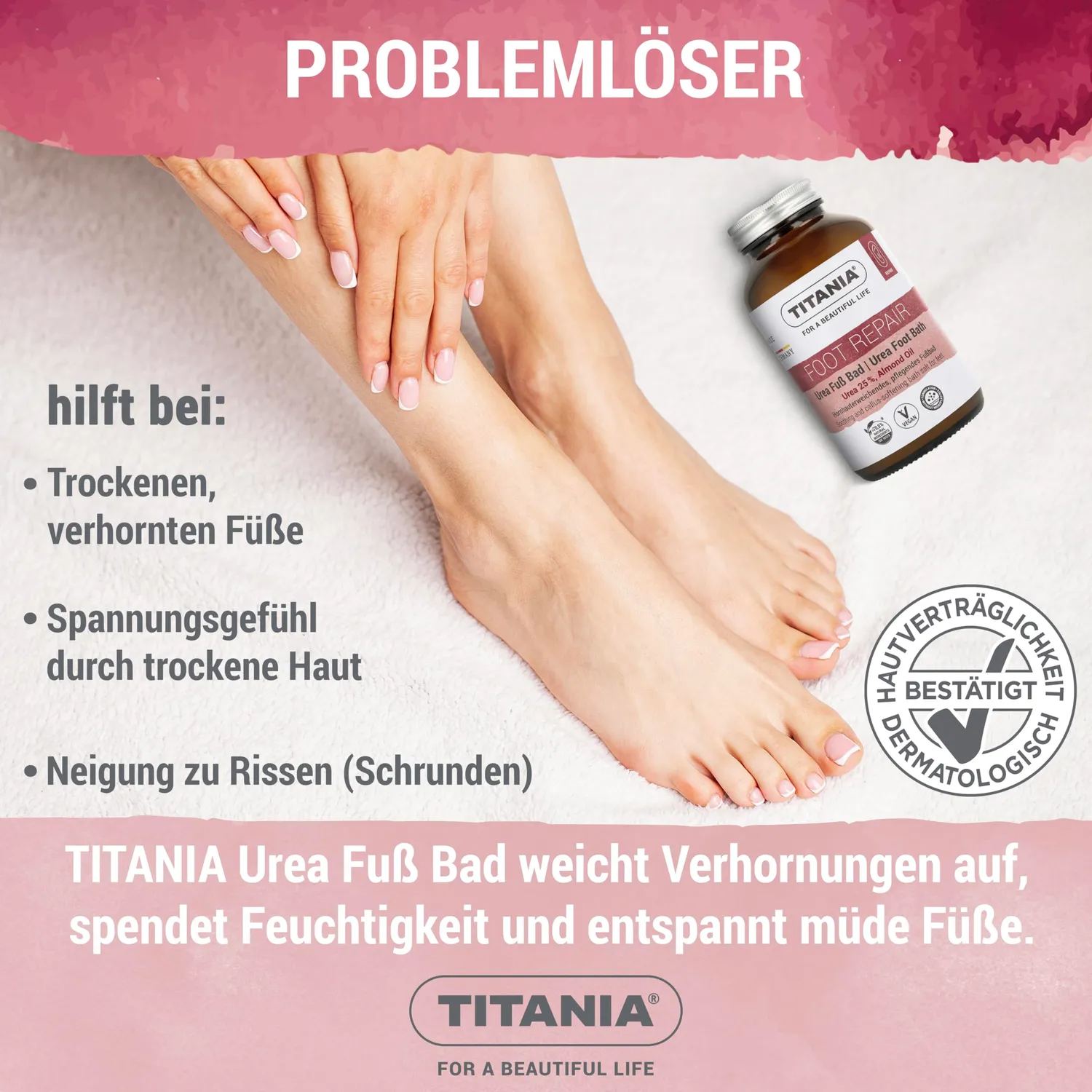 Titania Urea Fußbadesalz 25% 270 g Glas Mandelöl