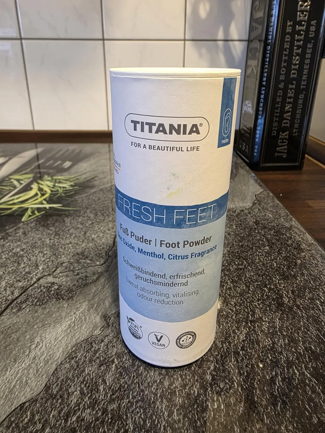 Titania Fußpuder Zinkoxid Menthol Zitrusduft 100 g