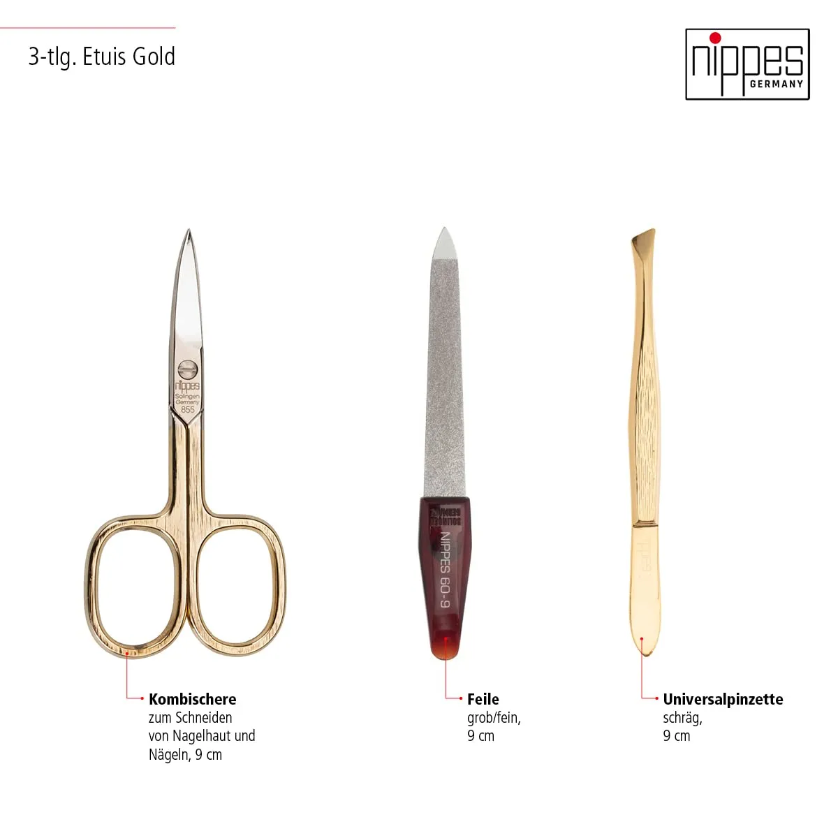 Nippes Solingen Croco Maniküre Set 3-teilig vergoldet