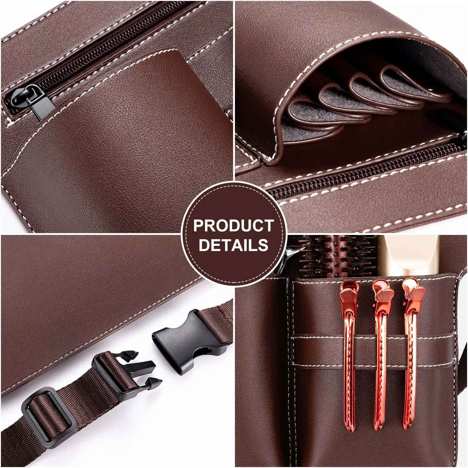 Noverlife Scherentasche PU-Leder Braun mit Gürtel 6 Taschen