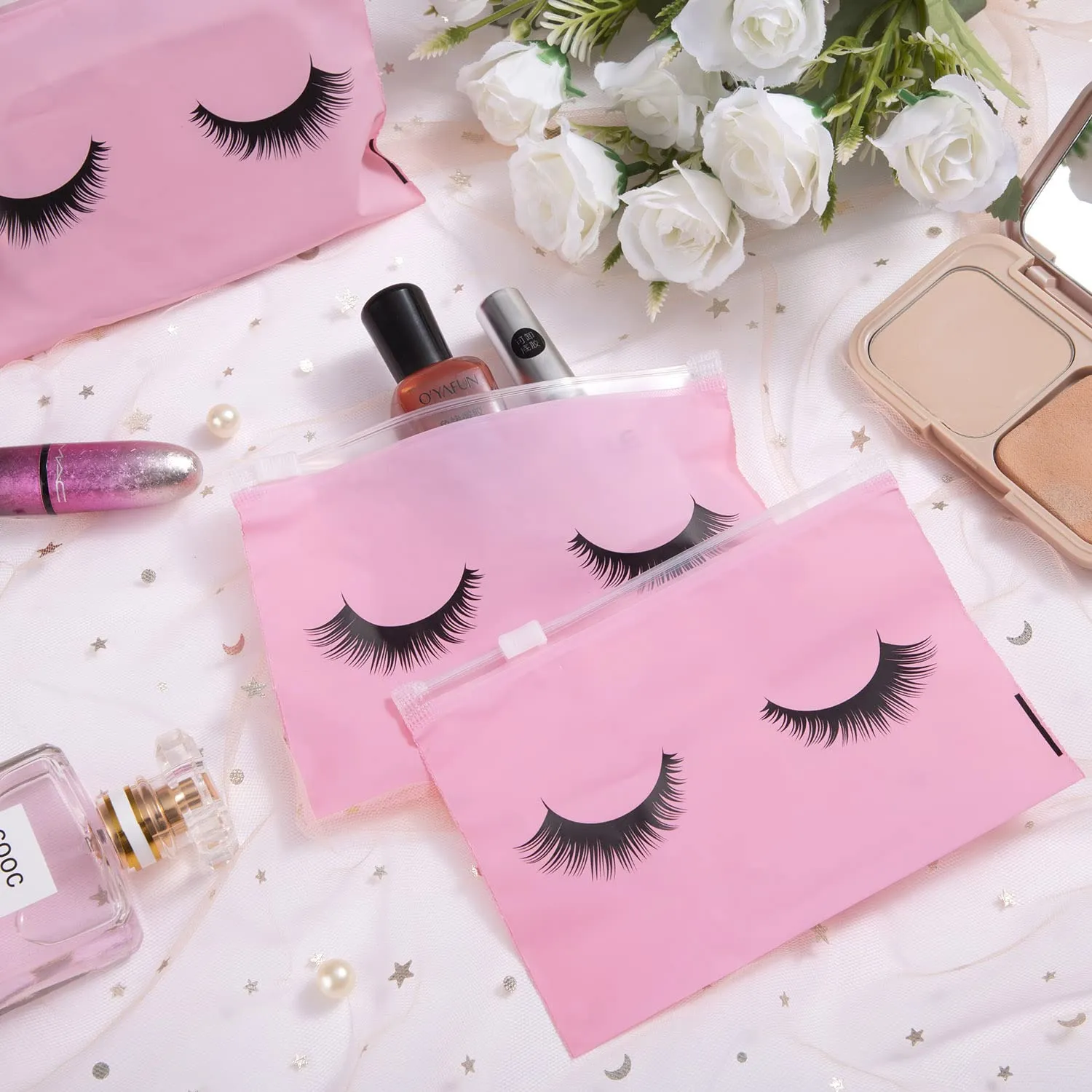 Noverlife Wimperntaschen rosa 100 Stück EVA Reissverschluss