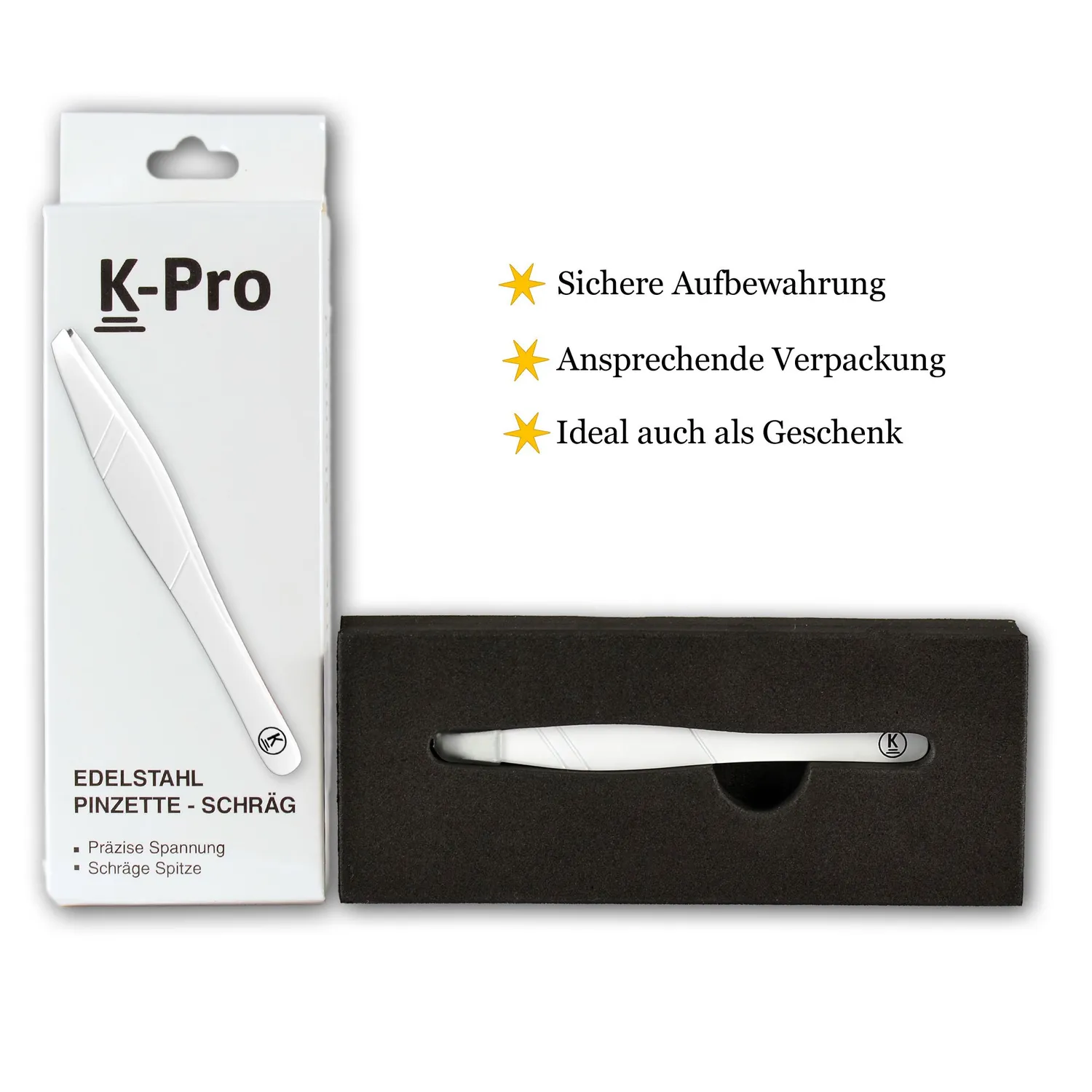 K-Pro Pinzette Schräg Edelstahl Weiß präzise