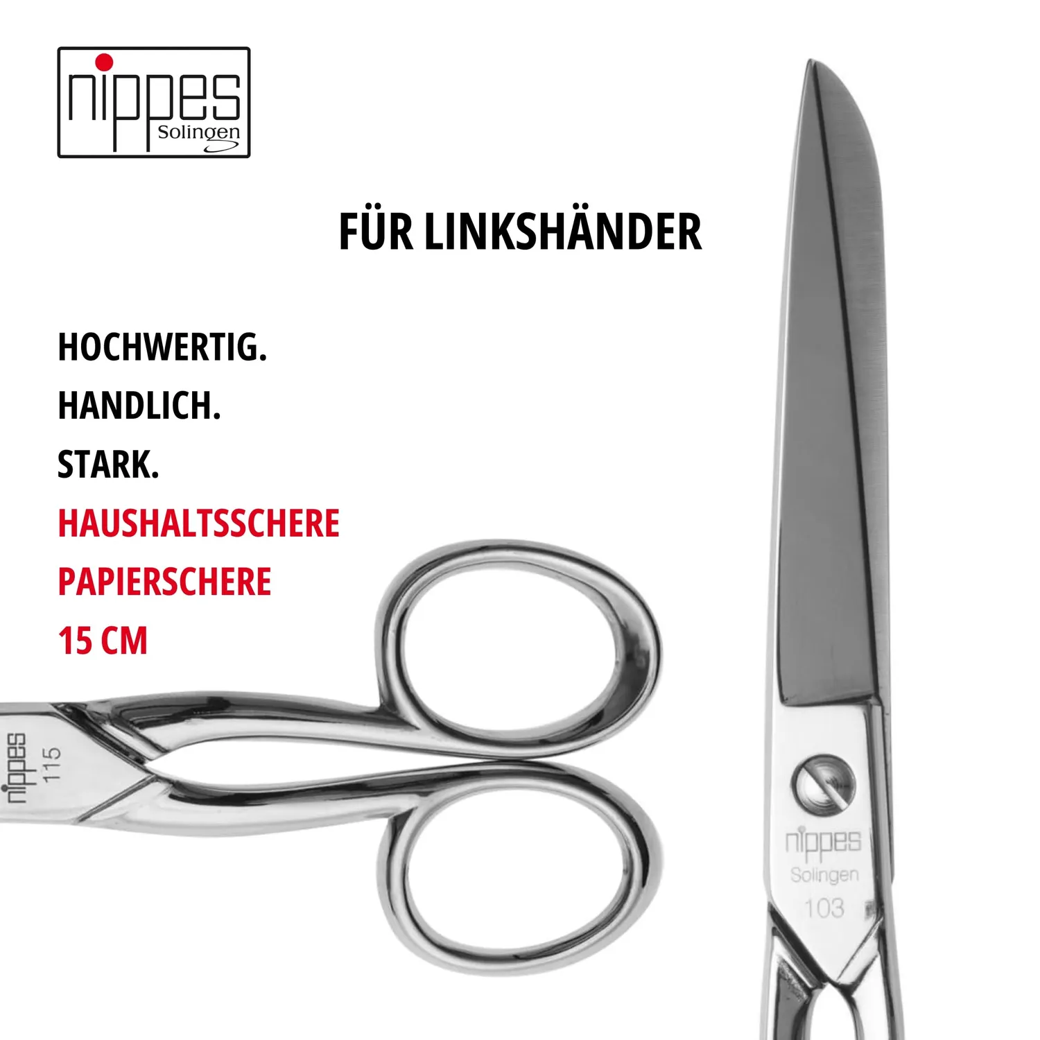 Nippes Solingen Linkshänder Haushaltschere 15 cm vernickelt