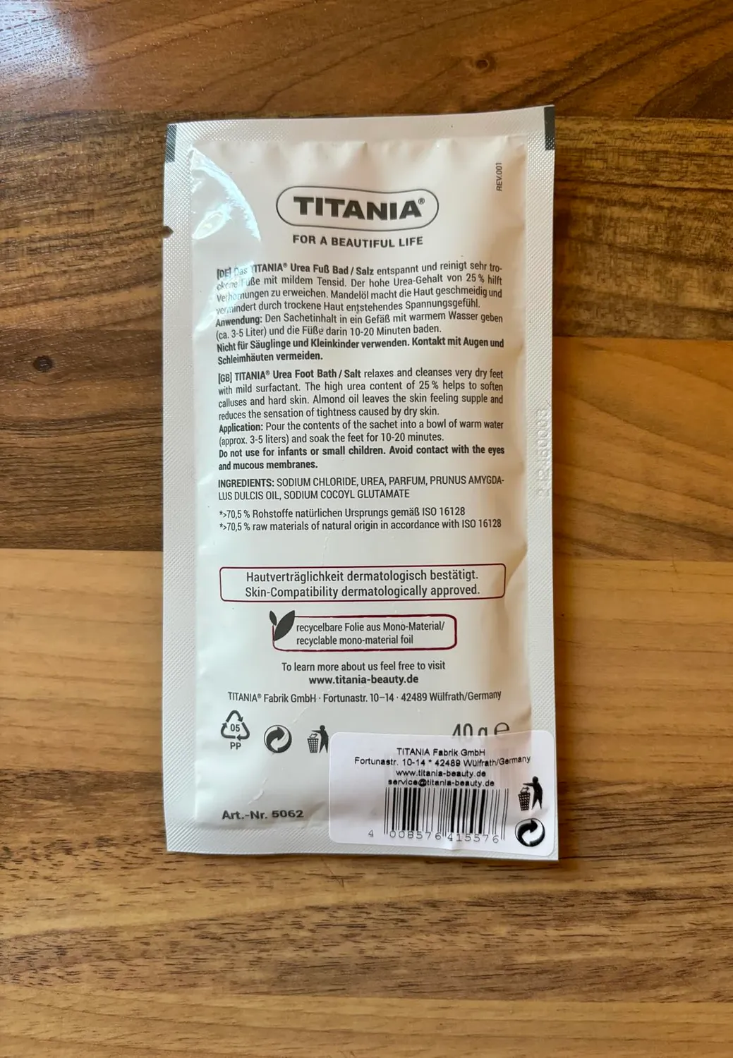 Titania Urea Fußbadesalz 25% 270 g Glas Mandelöl