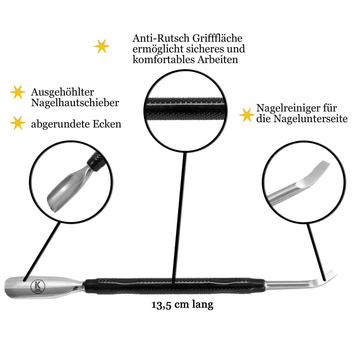 K-Pro Nagelhautschieber Edelstahl Schwarz 2-in-1